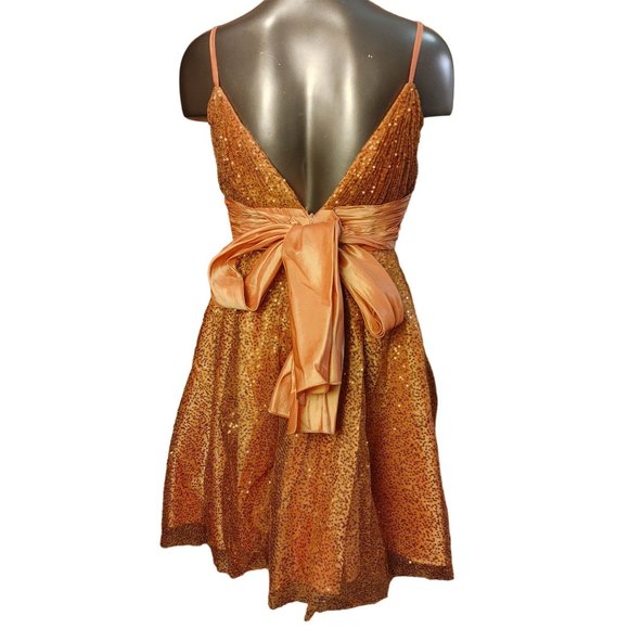 Jessica Designs Intl' Women's Orange Babydoll Strappy Low-Cut Back Bow Dress 8 - Picture 2 of 3